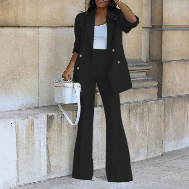 Elegant Women's Tracksuit/Double Breasted Blazers and Straight Flare Pants Suit/Matching Two 2 Piece Set Outfit’s.