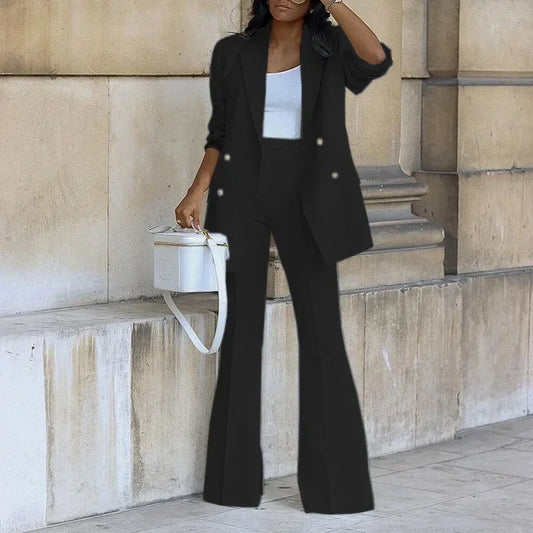 Elegant Women's Tracksuit/Double Breasted Blazers and Straight Flare Pants Suit/Matching Two 2 Piece Set Outfit’s.