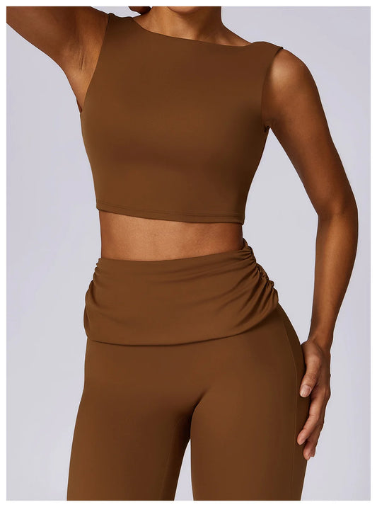 High-Waisted Flared Active Pants with Sculpting Fit – Neutral Beige