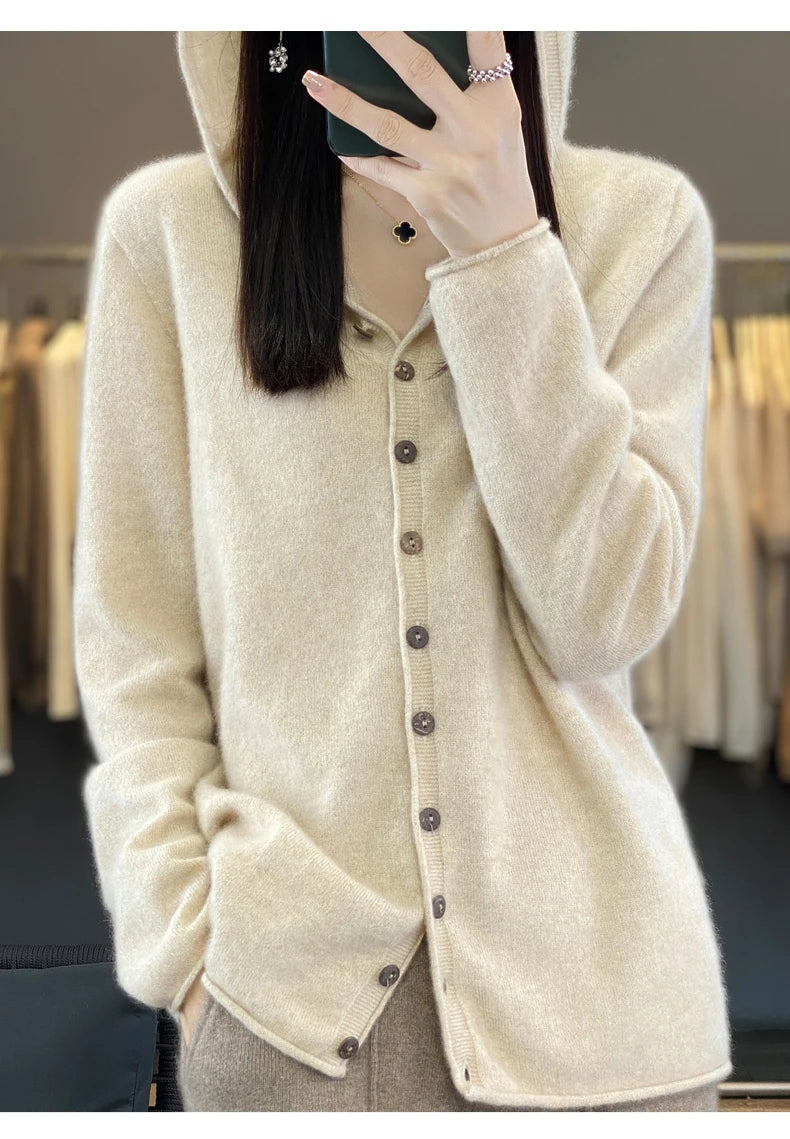 Women’s Soft Knit Hooded Button-Up Cardigan | Cozy Lightweight Hoodie Sweater for Fall & Winter | Casual Chic Layering Top