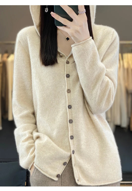 Women’s Soft Knit Hooded Button-Up Cardigan | Cozy Lightweight Hoodie Sweater for Fall & Winter | Casual Chic Layering Top
