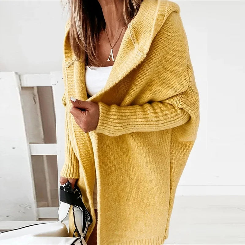 Two Tone Hooded Knit Cardigan for Women | Long Winter Patchwork Sweater | Modern Blend Boutique