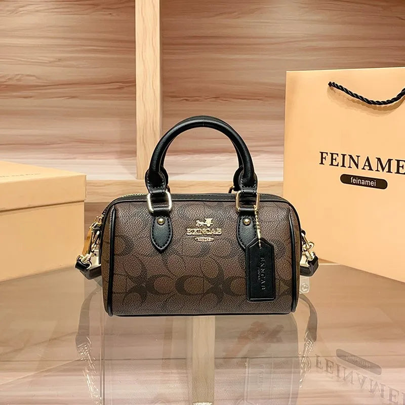 Luxury Monogram Mini Satchel Handbag with Top Handle & Crossbody Strap – Brown Designer-Style Women’s Bag
