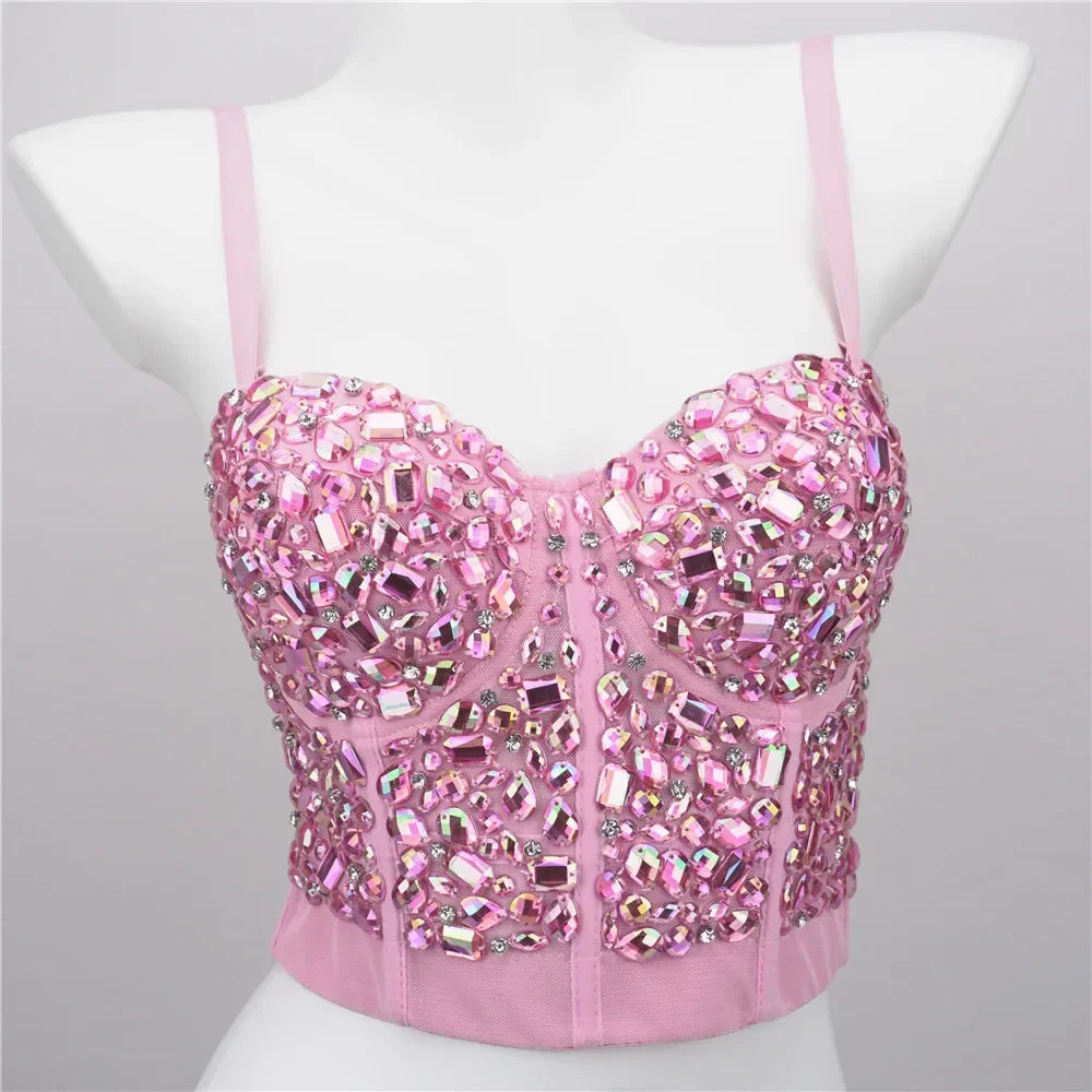 Fashion Sequined Tank Top/Shiny Shaper Push Up Bra/Sexy Halter Cropped Top/Bralette Corset Camis.