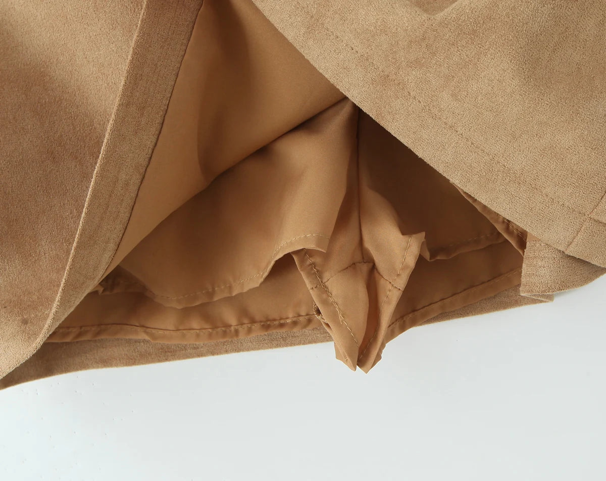 Faux Suede Low Waist Belt Mini Skirt/ Short Lining/Sexy A-line Package Hip/Slim Fitted Waistline/Solid Vintage Skirt.