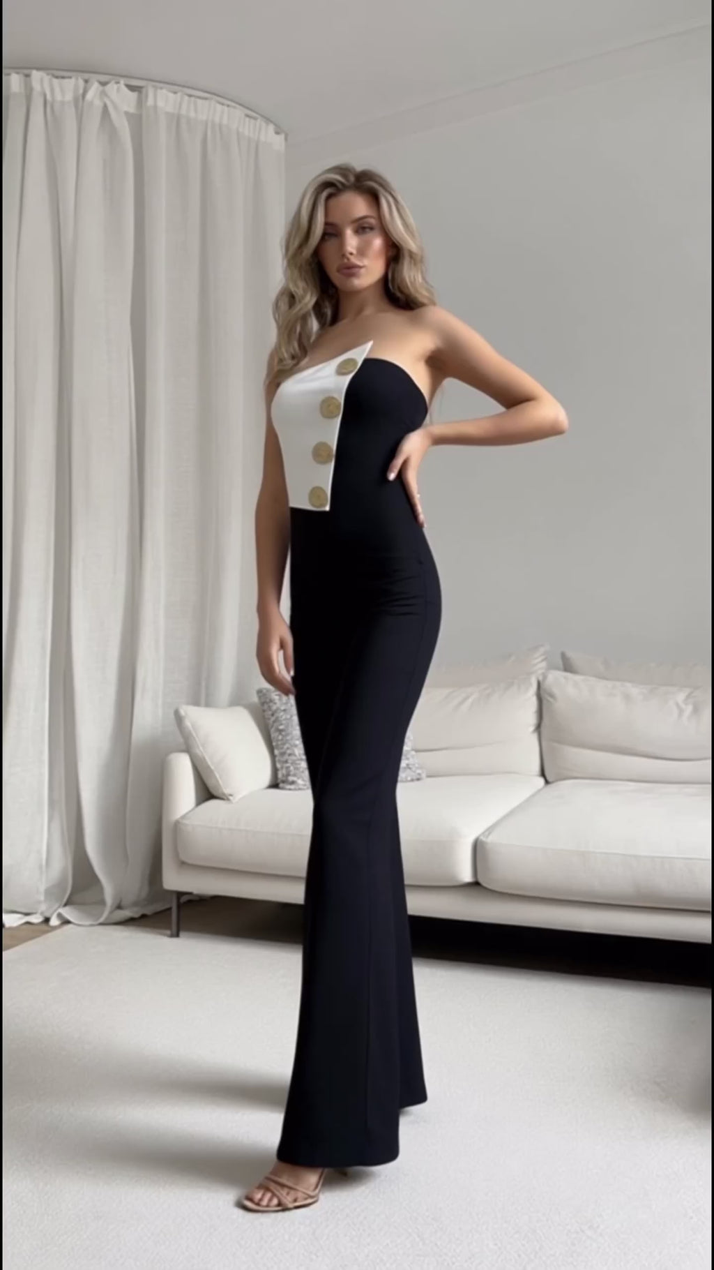 Authentic Off Shoulder Trimmed Jumpsuit/Streetwear Women's Jumpsuit Pants Fashioned/Strapless Shoulder.