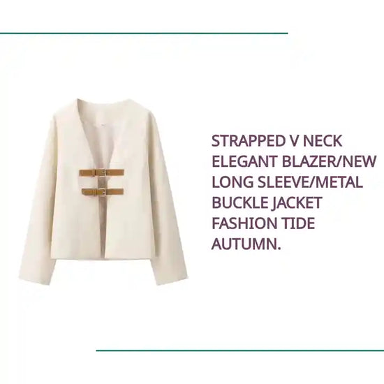 Strapped V Neck Elegant Blazer/New Long Sleeve/Metal Buckle Jacket Fashion Tide Autumn. by@Outfy