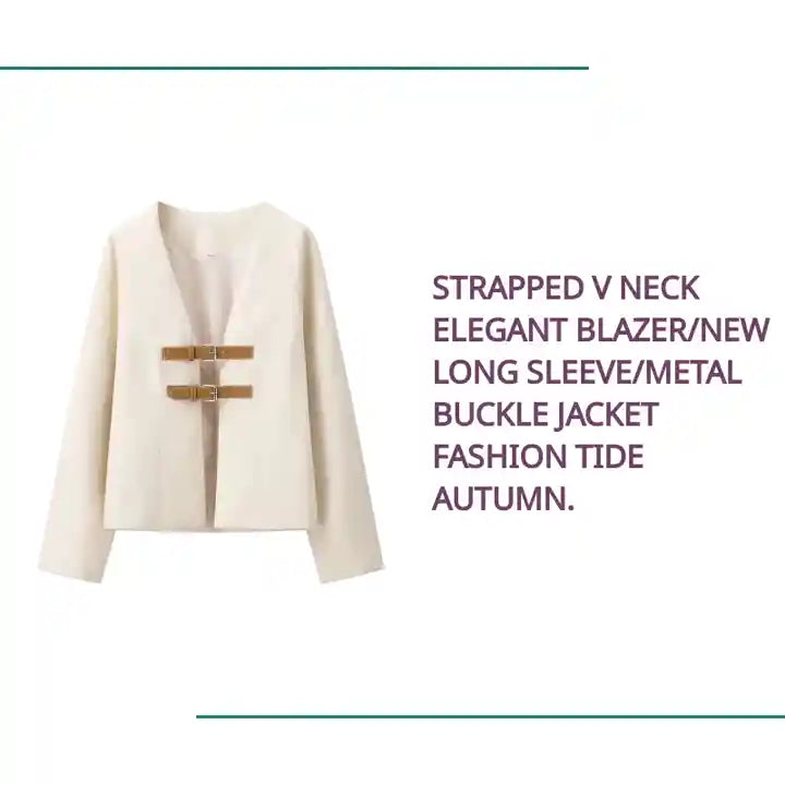Strapped V Neck Elegant Blazer/New Long Sleeve/Metal Buckle Jacket Fashion Tide Autumn. by@Outfy